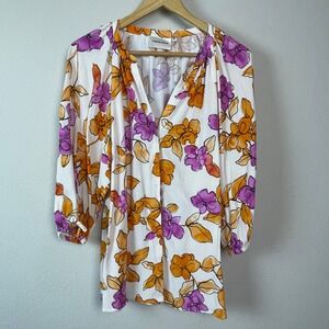 Fabienne Chapot Floral Print Fairy Boho Long Sleeve‎ V Neck Blouse Top Size 38